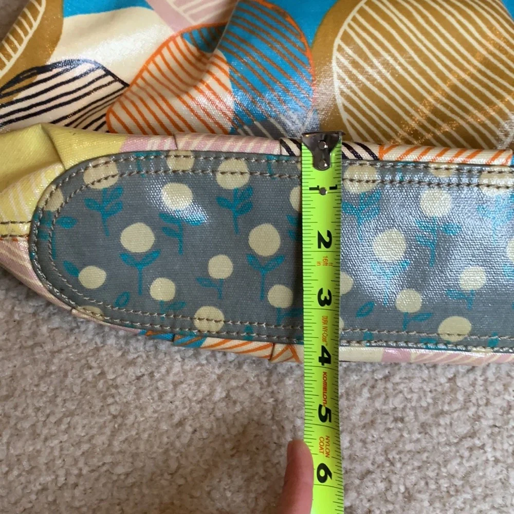 FOSSIL KEYPER waxed canvas w leather trim fun polka dot circle strip pattern - Picture 9 of 9